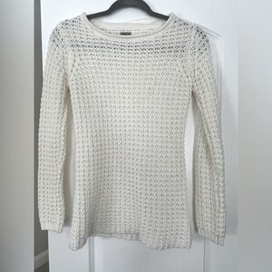 ONLY White Long Sleeve Loose Knit Pullover Sweater Top Scoop Neck